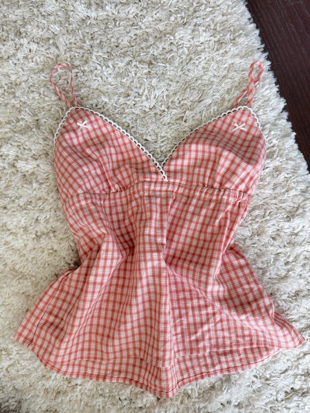 Pastel Orange Gingham Tie Back Coquette Cami Tank